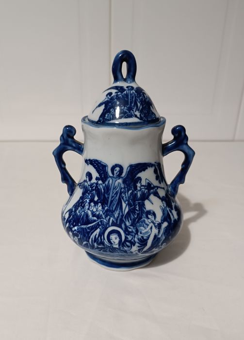 Pote Jarra Porcelana Antiga. Anjos azuis