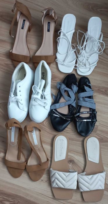 Buty zestaw klapki, sandałki płaskie i na obcasie, trampki