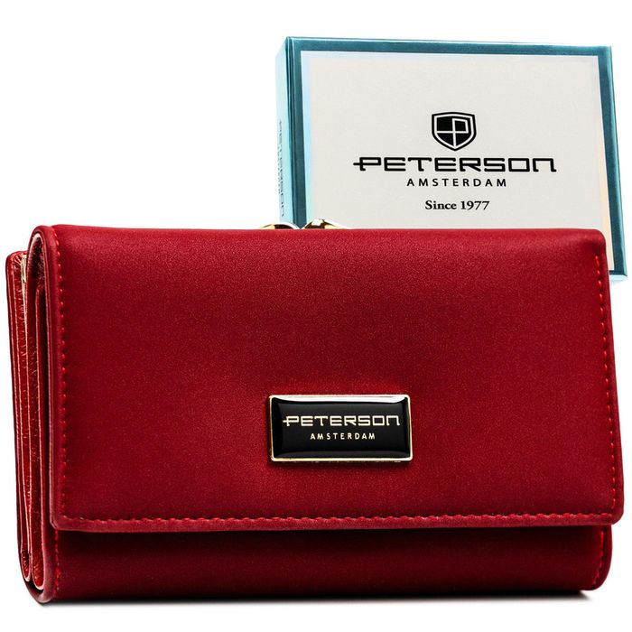 czerwony portfel damski wykonany ze skóry naturalne