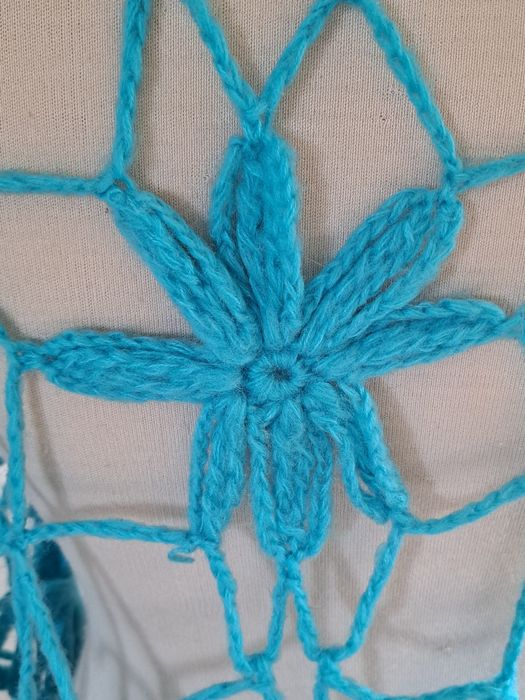 Duża trójkątna turkusowa chusta vintage 58