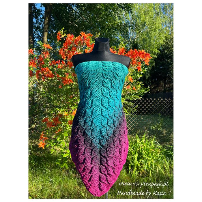 Chusta na szydełku, szal, rękodzieło, handmade, listki
