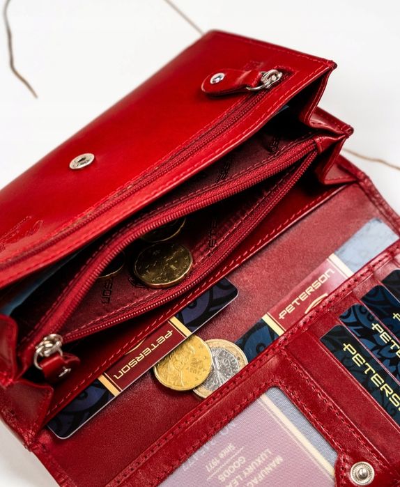 Duży portfel skórzany damski RFID poziomy + brelok do kluczy prezent