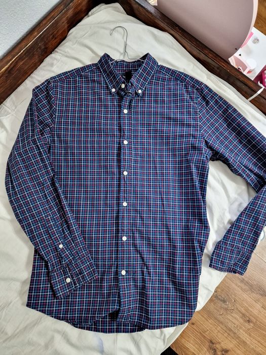 Elegancka granatowa Męska koszula w kratkę GAP do biura
