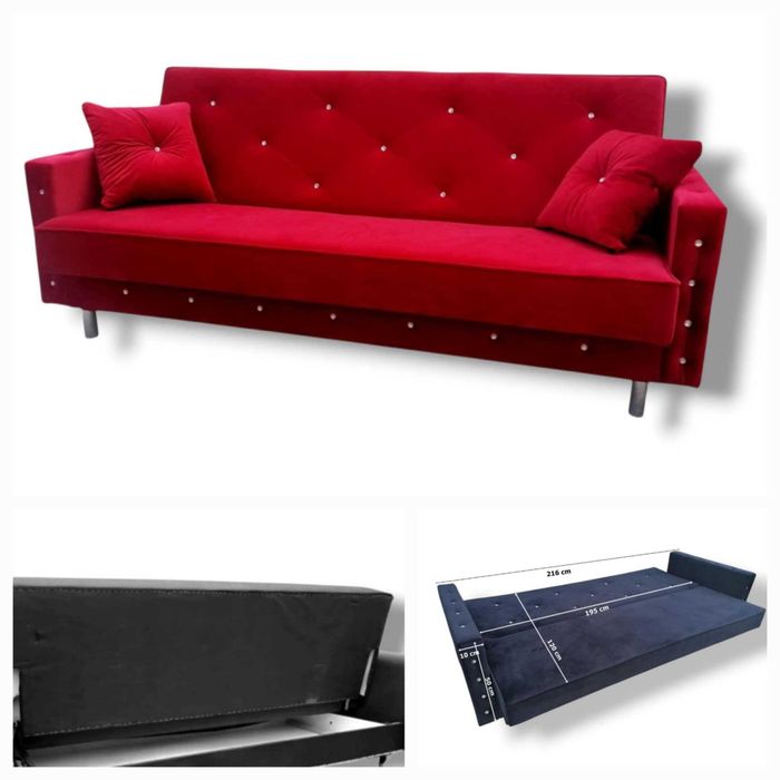 Wersalka rozkładana Sofa Glamour pojemnik Kryształ spanie DORIS