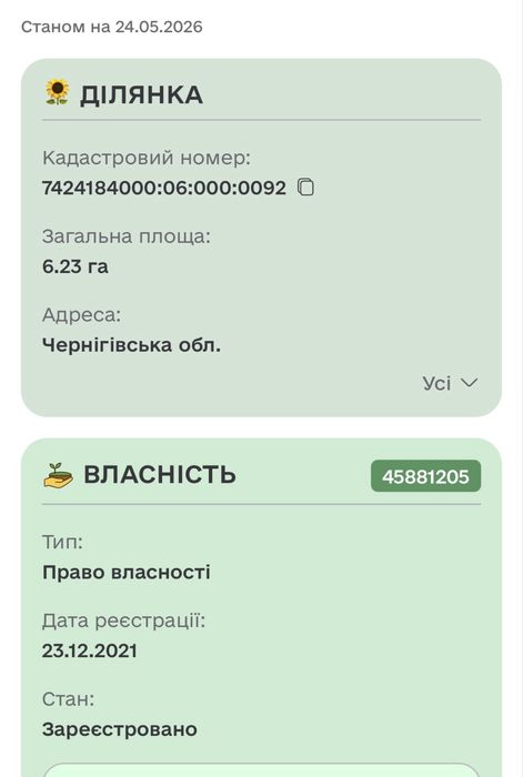 Земельна ділянка (пай) 6.23 га