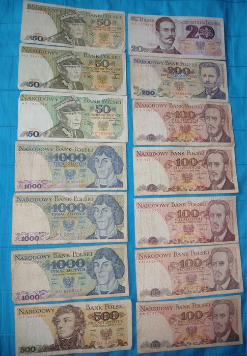 Stare polskie banknoty PRL 20,50,100,200,500,1000 zł Kopernik 1982 r