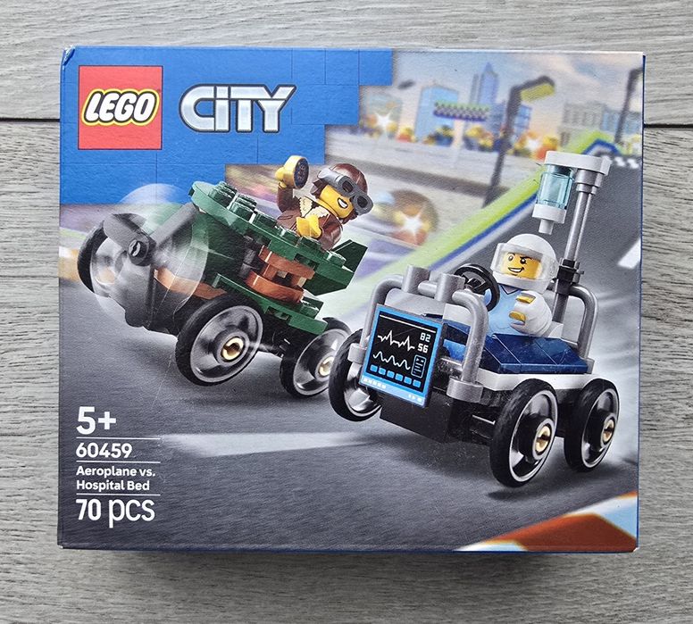 Nowe LEGO 60459 City Zestaw wyścigówek: samolot kontra łóżko szpitalne