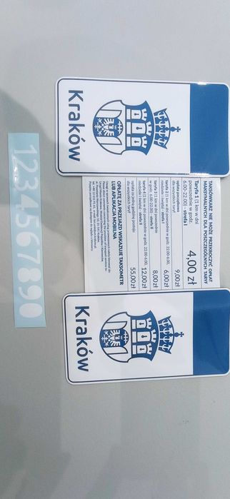 Herb Kraków naklejka/magnes, cennik TAXI, Uber, Bolt, lampa, kogut