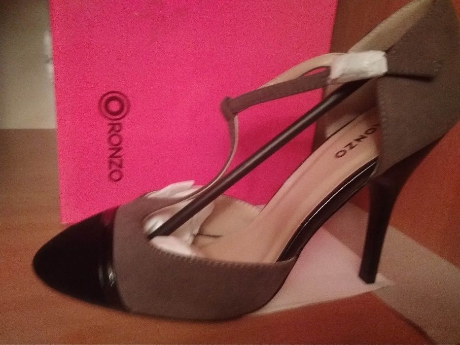 босоножки туфли классика серая замша черный лак 38р фирменные