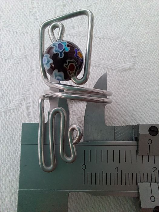 Anel Artesanal Handmade em Alumínio com Cristal Murano Escuro (Tam. 17.2 mm)