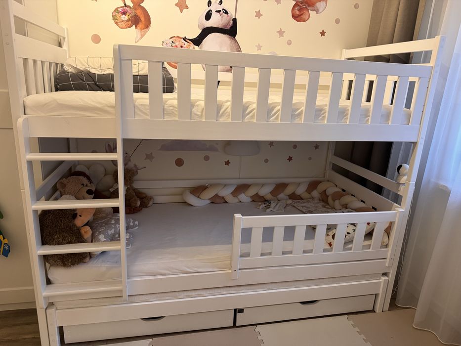 Lożko pietrowe trzyosobowe LanoMeble Klara białe 90x200