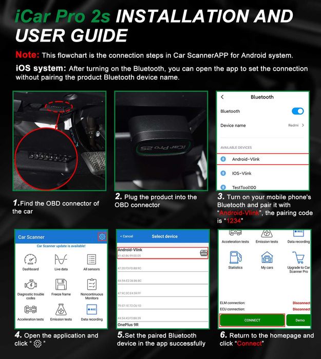 Interfejs diagnostyczny Czytnik błędów Vgate iCar Pro 2S Bluetooth 5.2