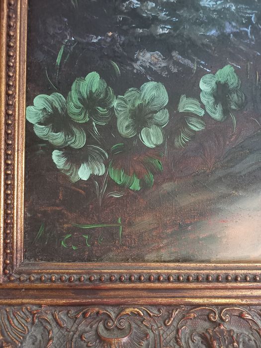 Quadro de pintura antiga sobre tela castelo Guimarães