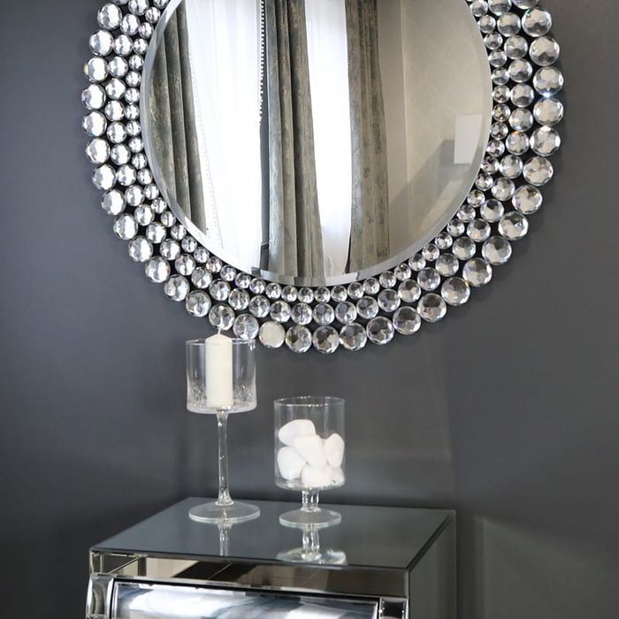 Srebrne lustro glamour okrągłe śr. 90 cm M-0533-01