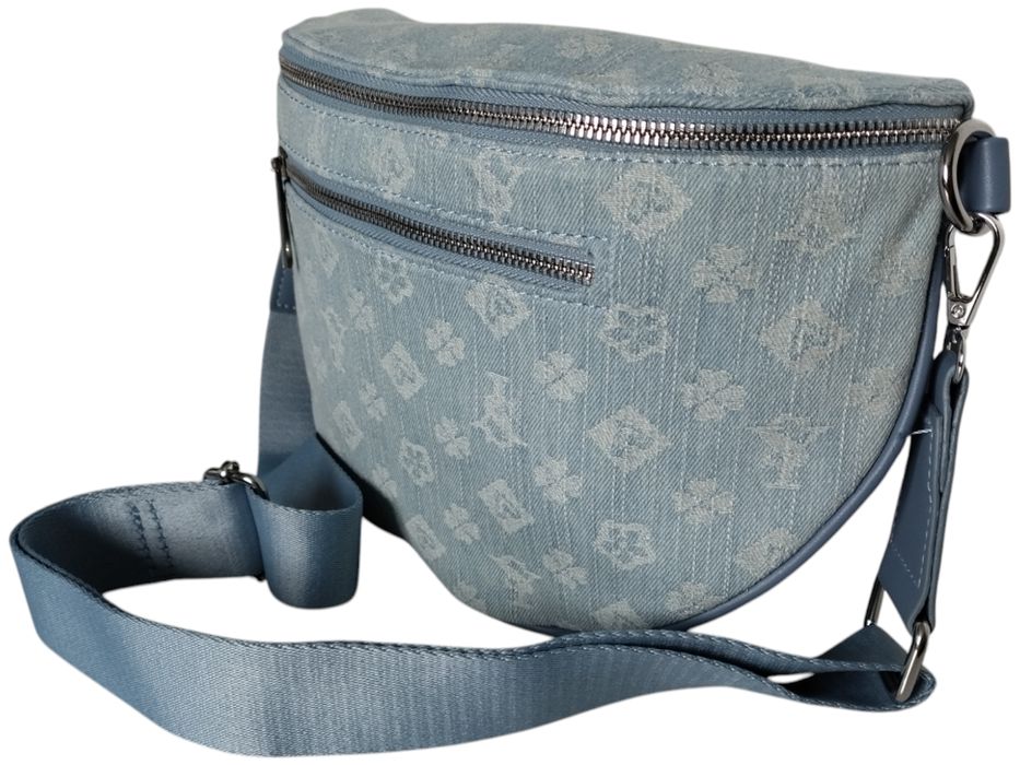 Niebieska Torebka Damska Saszetka z Geometrycznym Wzorem