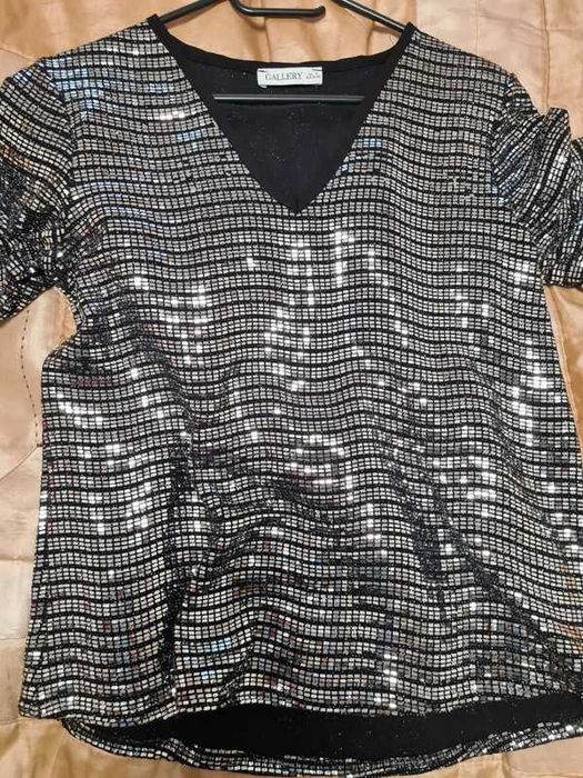 Bluzka damska z cekinami srebrnymi