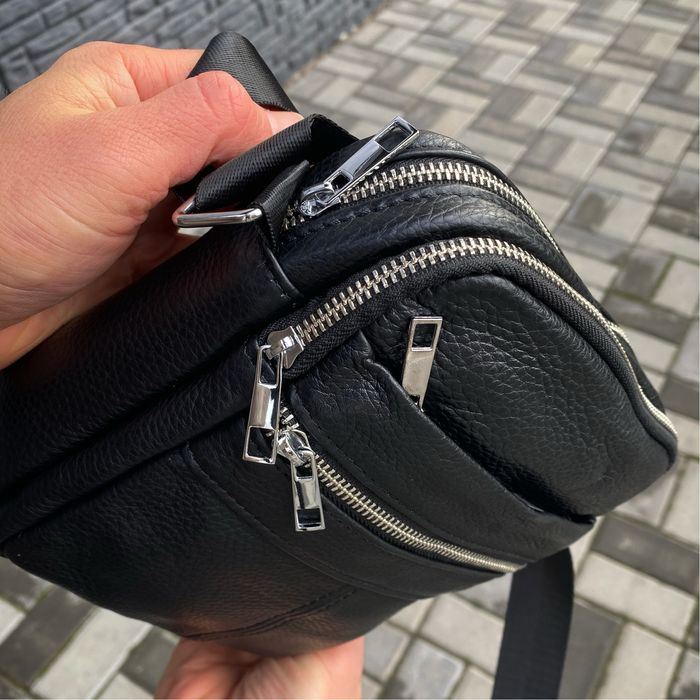 Шкіряня сумка чоловіча компактна невелика чорна барсетка Volt