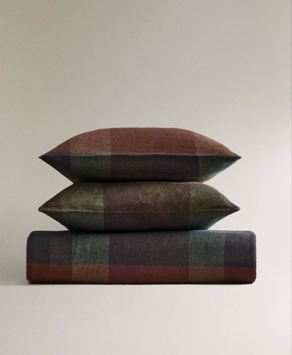 (Cama 90cm: 150 × 220 cm) Capa De Edredão Flanela Quadrados Zara Home