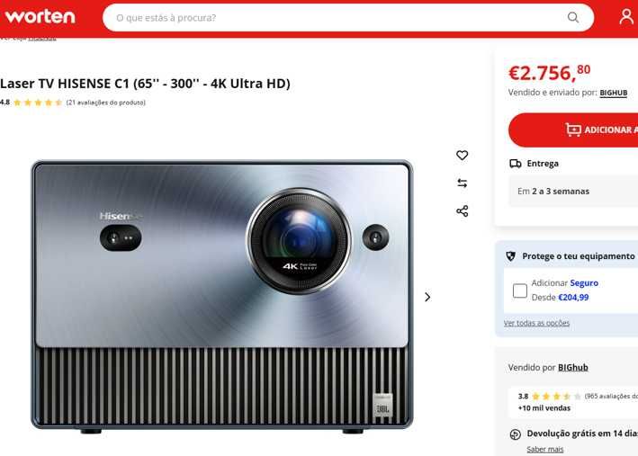 Laser TV HISENSE C1 (65'' - 300'' - 4K Ultra HD)