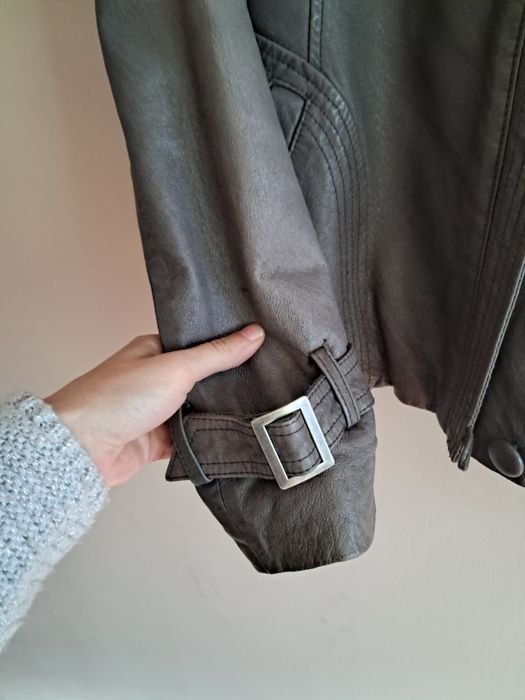 Ochnik pure skórzana kurtka szara S 36 taliowana klasyczna