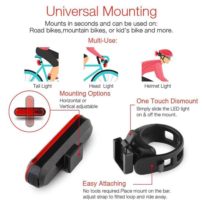 KIT Luz LED Frente/Trás Recarregáveis USB para Bicicleta