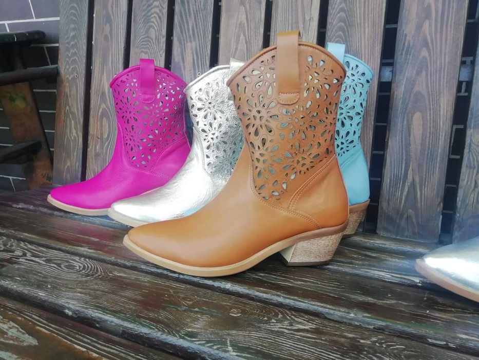 Eleganckie botki kowbojki skóra naturalna kolory