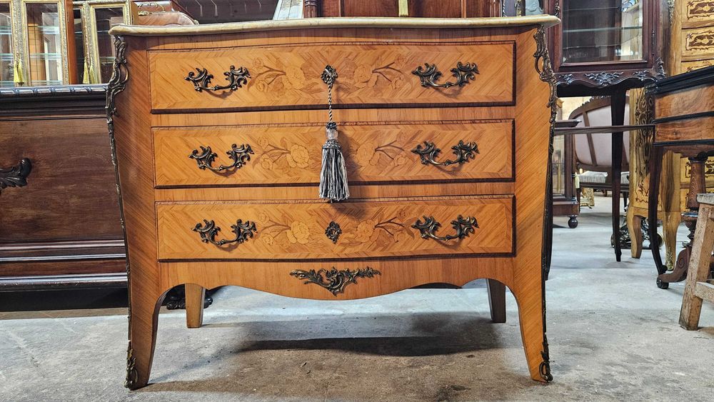 Antyk  Stara Piękna Komoda masywna beczka z marmurem nr1