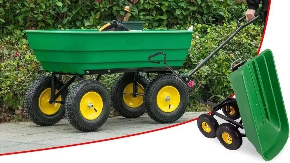 NOWY Wózek Transportowy 200kg / 75 litrów Ogrodowy Taczka Wywrotka Przyczepka Skrętna Z Uchwytem Metalowy Do Ogrodu Wożenia Piachu Dzieci Na Działkę