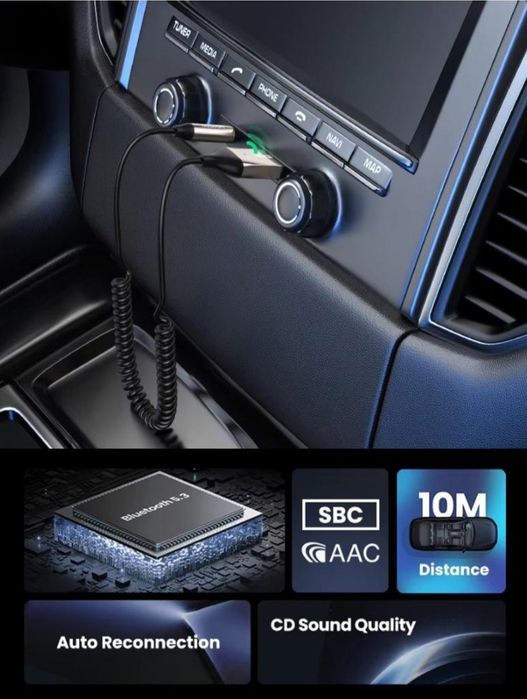 Bluetooth адаптер UGREEN CM309 Bluetooth 5.3 автомобільний приймач AUX з мікрофоном Space Gray, ресивер, Оновлена версія 2024 з підтримкою AAC