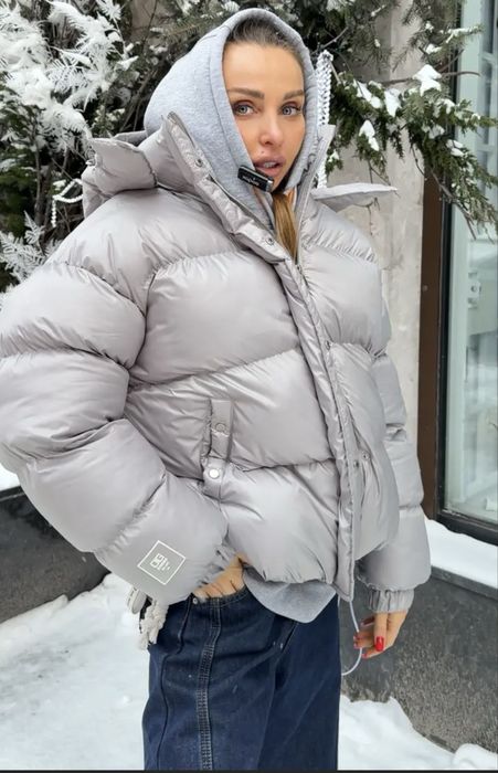 Тепла Куртка Пуффер Сіра Куртка Пуховик cher17 one by one Oliagarho