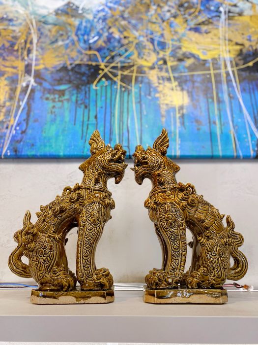 Lwy Foo figury ceramiczne Chinski talizmam dobrobytu