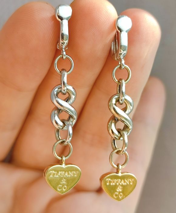 Элитные Золотые Серьги Tiffany Наше Белое и Жёлтое Золото 585-й пробы - ЛЮКС !