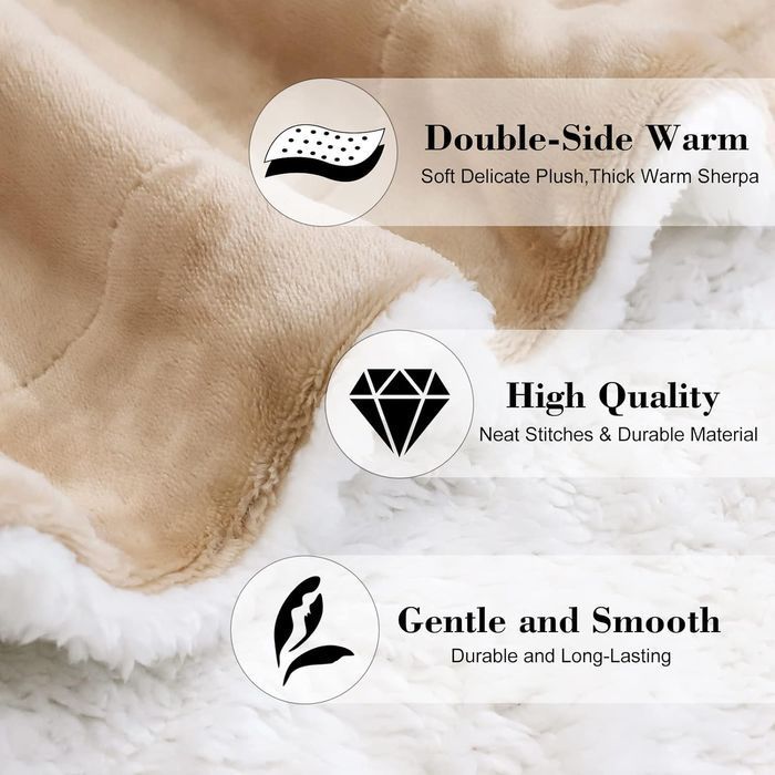Fluffy Throw Blanket - Soft Plush - 130x160cm Beige JOTOM