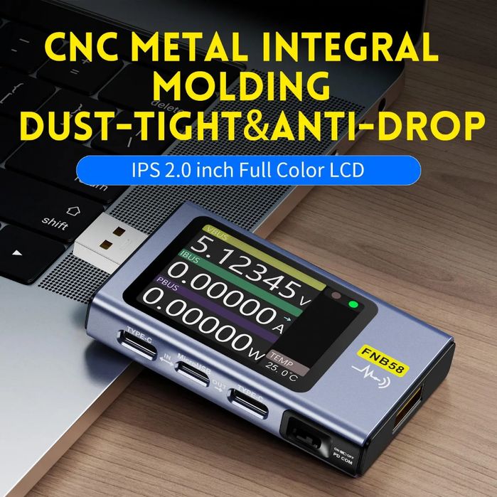 USB тестер FNIRSI FNB58 BT з Bluetooth, PD, QC