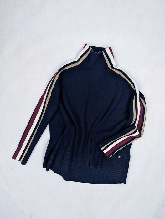 Tommy Hilfiger granatowy sweter golf z kaszmirem S