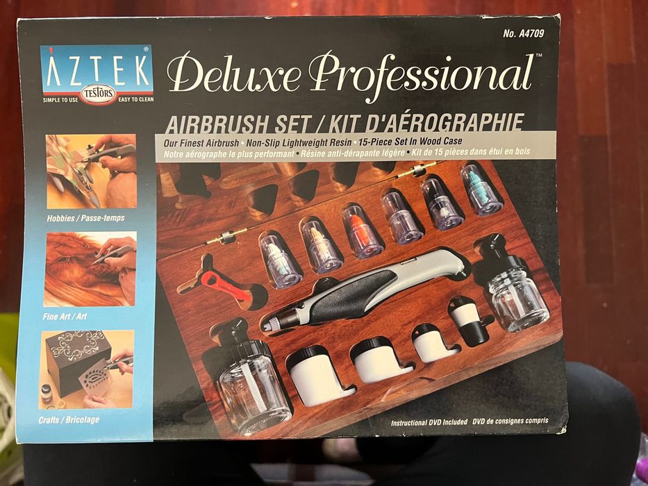 AZTEK A470 DOUBLE ACTION AIRBRUSH SET MIT DVD IN HOLZKISTE