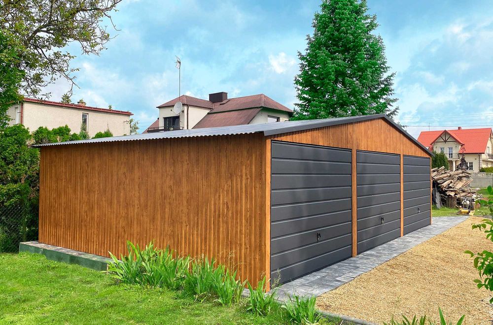 Garaż blaszany 9x5 Garaże Blaszane Blaszak drewnopodobny Montaż Gratis