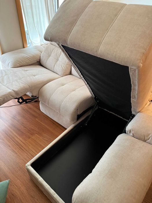 Sofá chaise long com Relax + Baú | Impermeabilizado | Como Novo