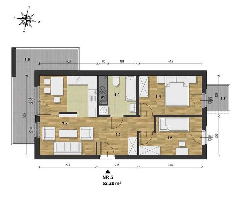 Nowoczesne 3 pokoje | 52,2 m² | 2 balkony 15 m² | Widok na zieleń | Bezpośrednio - Więcej