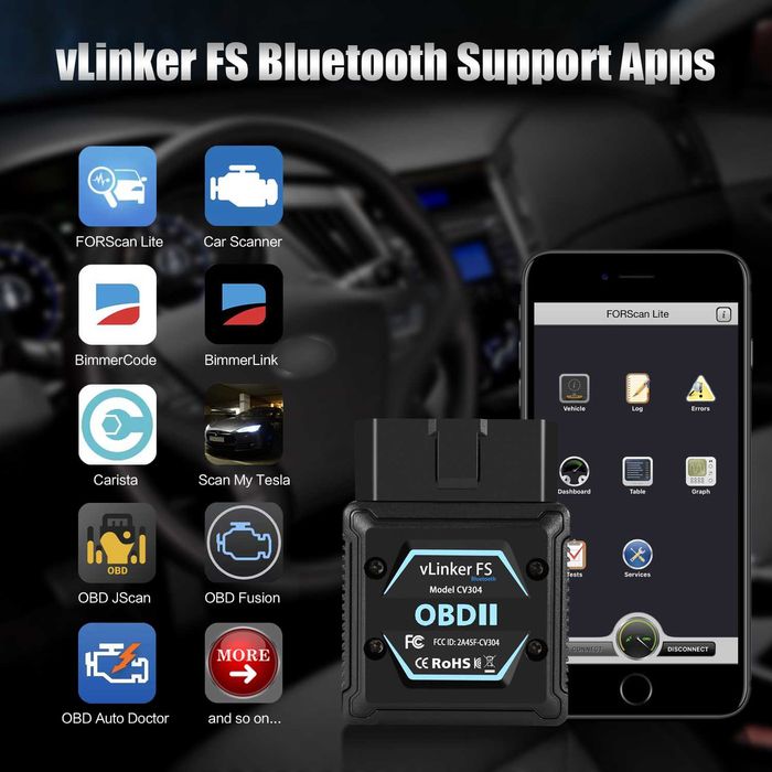 Tester OBD Vgate vLinker FS Android/IOS MFI Ford FORScan MS CAN