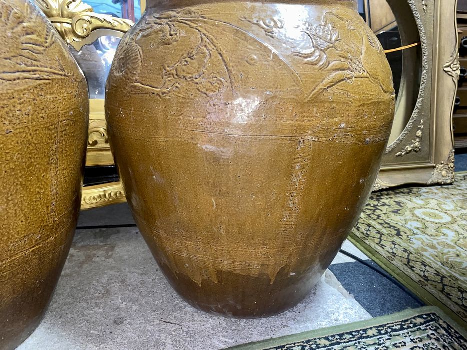 Par de antigas jarras, vasos, talhas Martaban Chinês Antigo