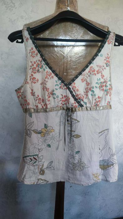 MEXX lniana bluzka top kwaty 100% Len r. S/M