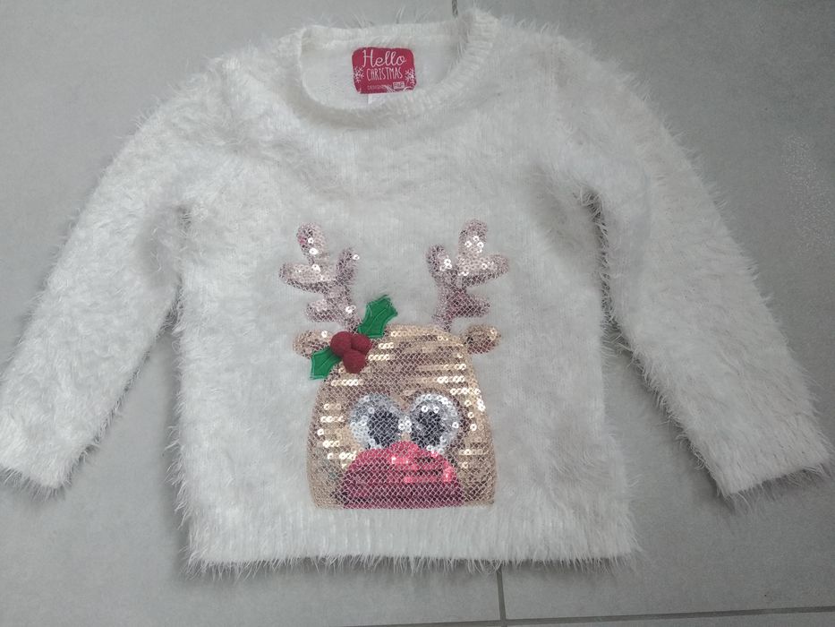 Świąteczny sweter 98 F&F dla dziewczynki renifer święta