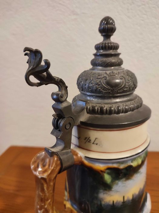 Kufel piwny myśliwski 0,5 l, 23 cm, dno z ilustracją.