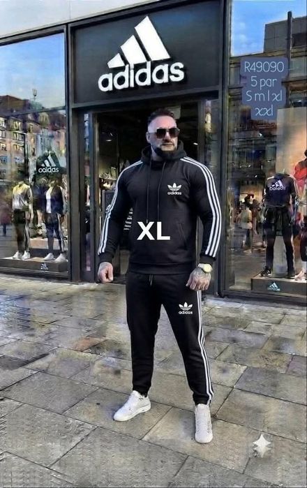 Komplet dresowy męski Adidas czarny dres bluza z kapturem – XL
