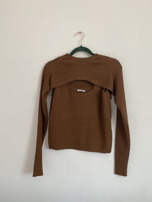 Dwuczęściowy set Orsay L brązowy | sweter + top