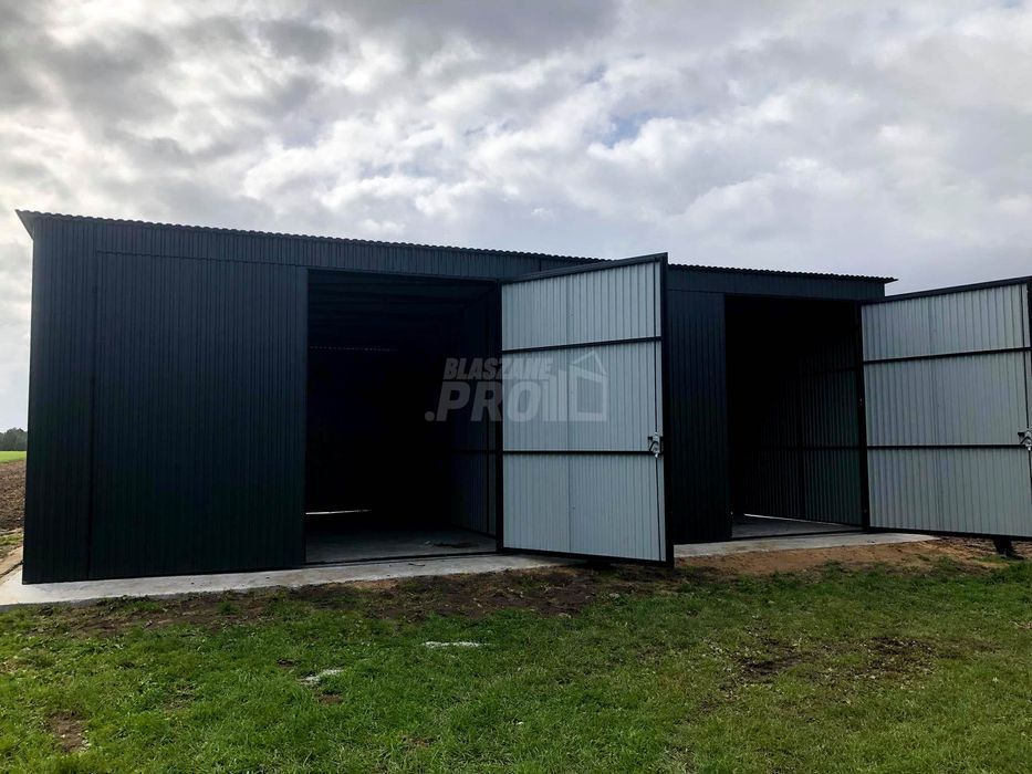 Hala Garaż blaszany 8x6 ścianka działowa Brama dwuskrzydłowa  GP142