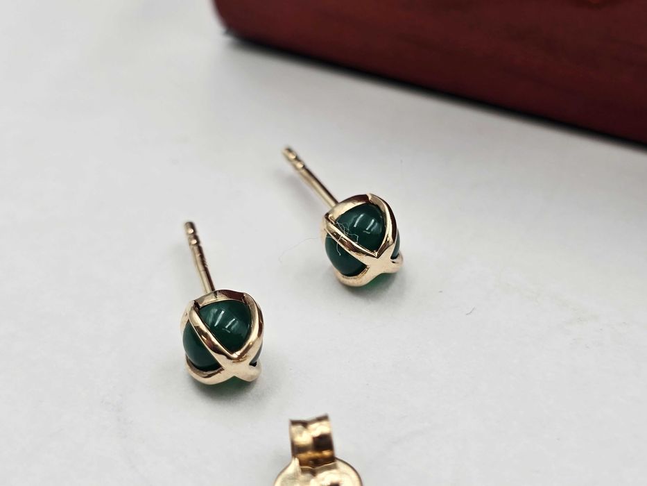 Stare klasyczne złote kolczyki. pr.585 zielone kamienie |PLUS Lombard