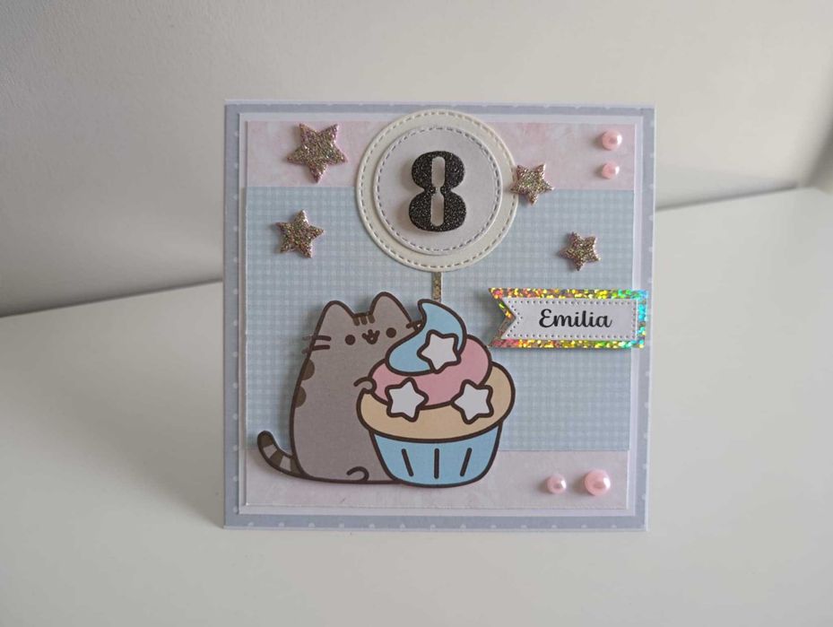 Kartka ręcznie robiona na urodziny kotek Pusheen 2