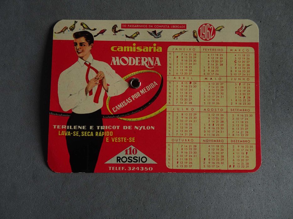 Antigo calendário rotativo da Camisaria Moderna 1962 Rossio
